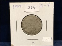 1909 Canadian Silver 25 Cent Piece  G4