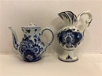 Delfts Blue Hand Painted Pitcher and Teapot