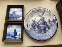 Delfts Blue Hand Painted Plate and Framed Tiles