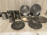 Antique Pewter Mugs and Plates