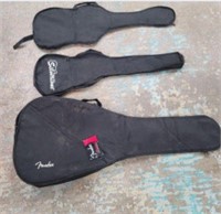 (3) Soft Side Black Travel Guitar Cases