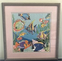 Needle Work Framed Art Theme Tropical Fish in the