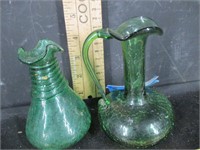 Green Crackle glass. pitcher and vase