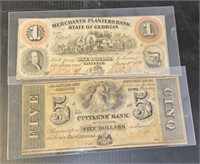 2 Civil War US Currency Bills; Georgia & Louisiana