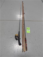 Cane pole, fishing rod w/reel and a fishing rod