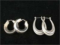 2 pairs Sterling Hoop Earrings