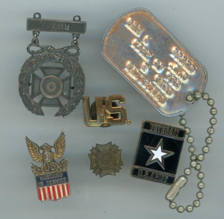Sterling Pin & Dog Tags Military Lot