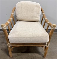 McGuire Bentwood Rattan Armchair w/ Ivory Cushions