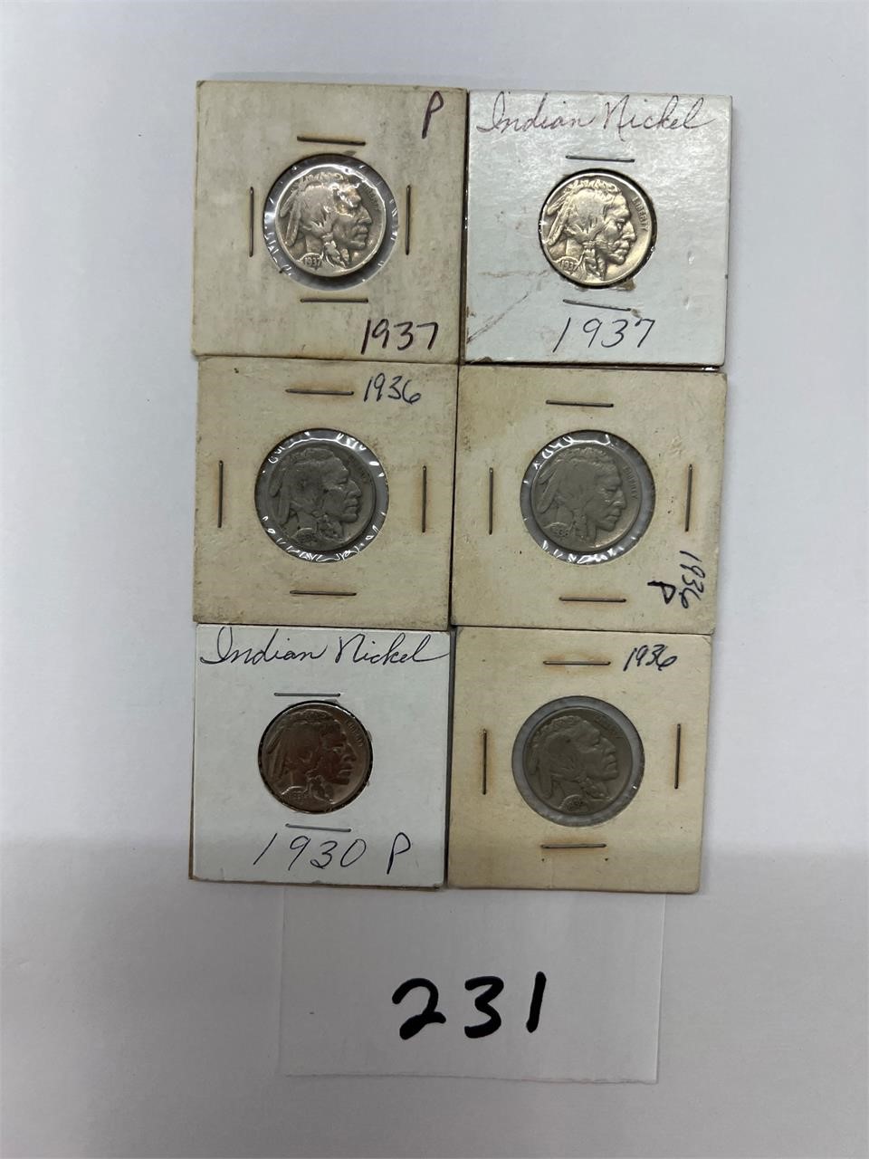 6 Buffalo silver nickels 1937 1936 1930
