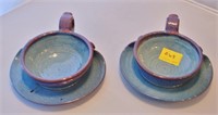 (2) Pottery Soup Bowls - signed Alewine -