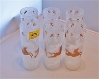 (6) Vintage 1960s Frosted Glasses with Horses