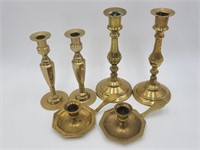 Three unique Brass Candlestick Pairs