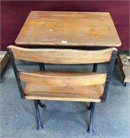 Antique Cast Iron and Wood School Desk and Chair