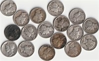 17 Silver Mercury Dimes-Dates/Mint Marks Visible