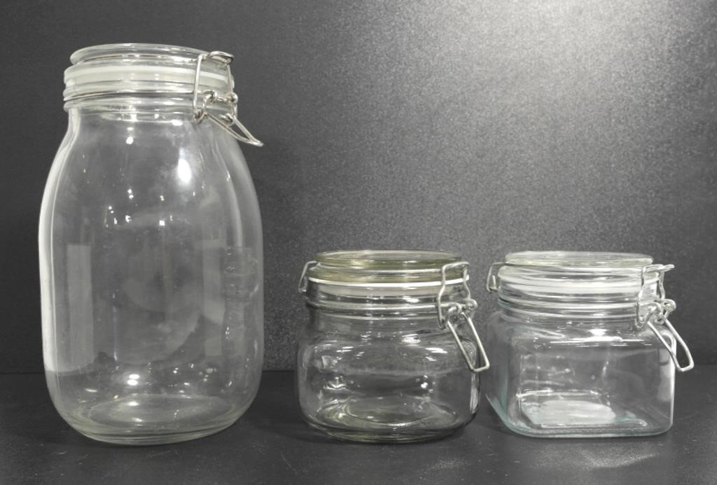 3 SWING-TOP GLASS JARS