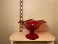 Ruby Red Glass Compote Candy Dish