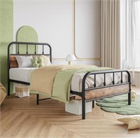 ZGEHCO, BLACK TWIN SIZE METAL BED FRAME WITH WOOD