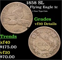 1858 SL Flying Eagle Cent 1c Grades VF Details