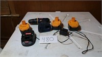 RYOBI DRILL W/CHARGER & 3 BATTERIES, UNTESTED