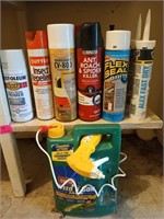 Asst spray paint, insect killer, flex seal, DAP,