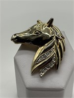 Vintage Gold Tone Jeweled Horse Head Pin