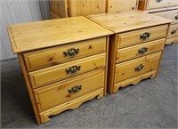 Pair Rustic Pine Three Drawer Bedside Chests