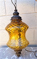 AMBER WATER GLASS VINTAGE HANGING SWAG LIGHT 22" T