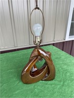 Vintage MCM brown pottery geometric lamp
