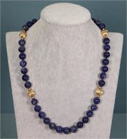 14K Gold & Blue Lapis Lazuli Beaded Necklace