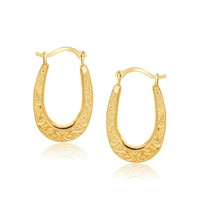 10k Gold Fancy Oval Hoop Earrings