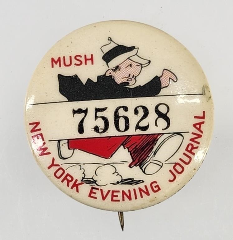 NEW YORK EVENING JOURNAL MUSH COMIC PINBACK BUTTON