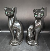 2 Pc. Black Simese Cat Statue Ceramic