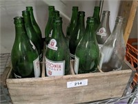 VINTAGE QUART BEVERAGE BOTTLES AND CRATE