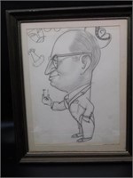 FRAMED CARICATURE DRAWING VINTAGE