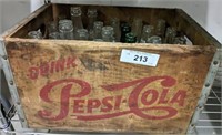 VINTAGE PEPSI CRATE AND BOTTLES
