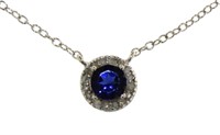 Round 1.10 ct  Sapphire & Diamond Halo Necklace