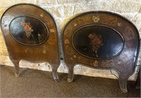 Antique Floral Painted Metal Headboard and