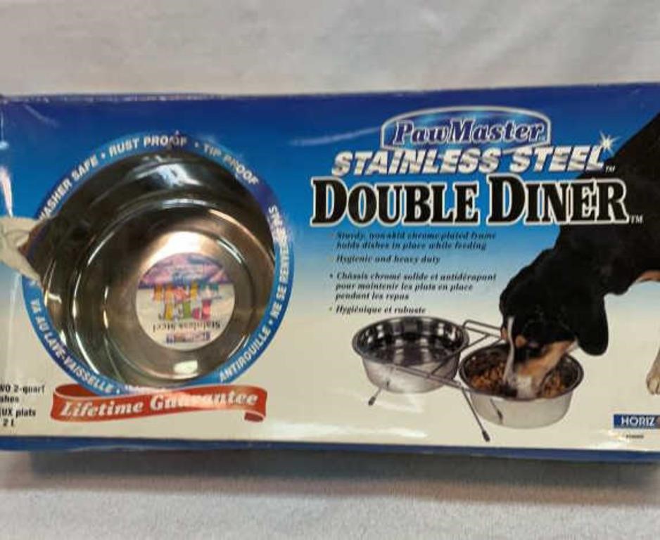 New stainless steel double dog bowl