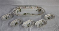 Hand painted German 11.5" celery dish and 5 mint