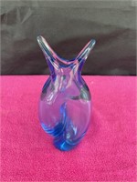 MCM Murano? art glass vase, blue twisted 7.75"