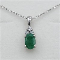 STERLING SILVER EMERALD & CUBIC PENDANT W/ CHAIN