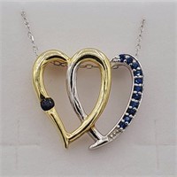 STERLING GOLD PLATED SAPPHIRE PENDANT W/ CHAIN