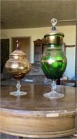Vintage Glass Candy Dish & Vintage Emerald Glass