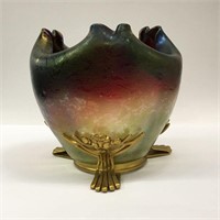 Loetz Art Glass Bowl On Brass Stand