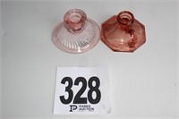 (2) Pink Depression Glass Candle Holders (U242)