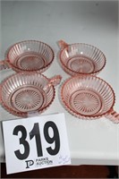 (4)Pink Depression Glass Bowls w/Handles (U242)