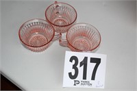 (3) Pink Depression Glass Cups (U242)