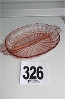 (1) Oval Pink Depression Glass Divided Server