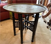 India Brass Round Etched Accent Table