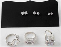 LOT OF STERLING SILVER AND CUBIC ZIRCONIA  JEWELRY